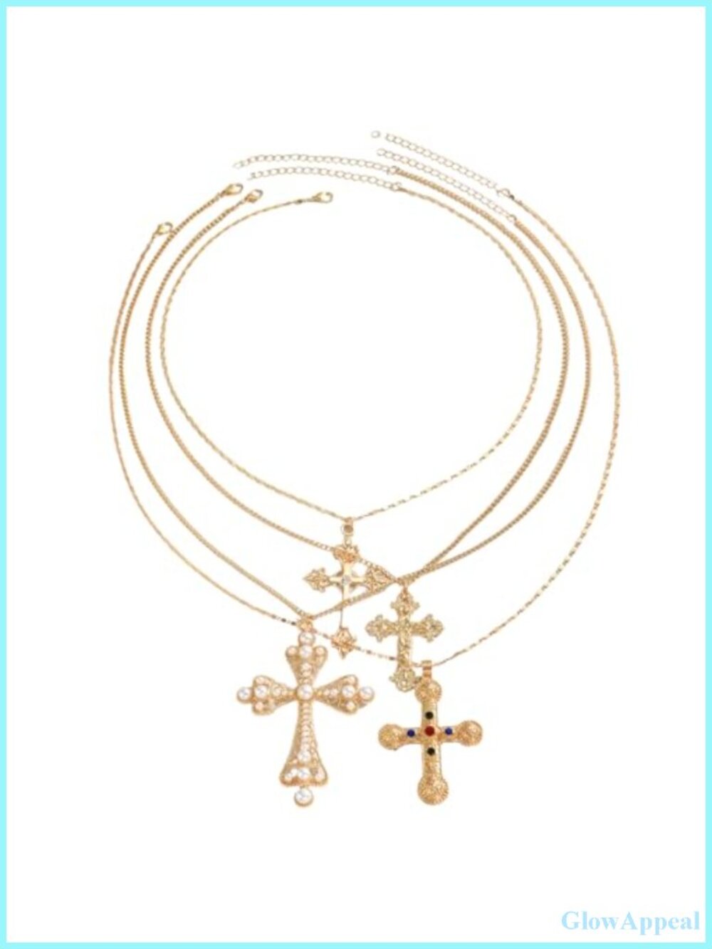 Chunky Cross Necklace Set Y2K Statement Pendant Layering 4pc